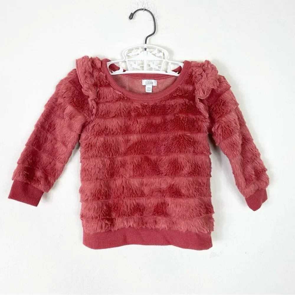 Laughing Llama Baby Girl Red-Pink Faux Fur Layered Ruffled Sweater